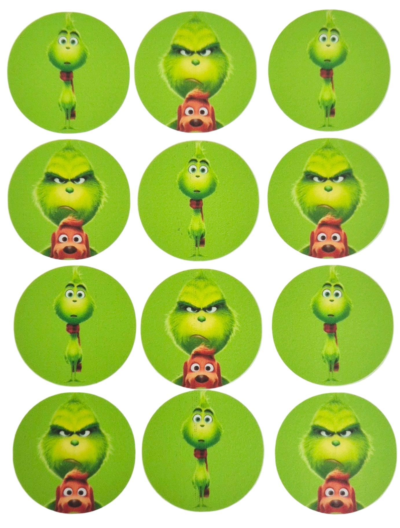 Set of green stickers with a character design on a white background