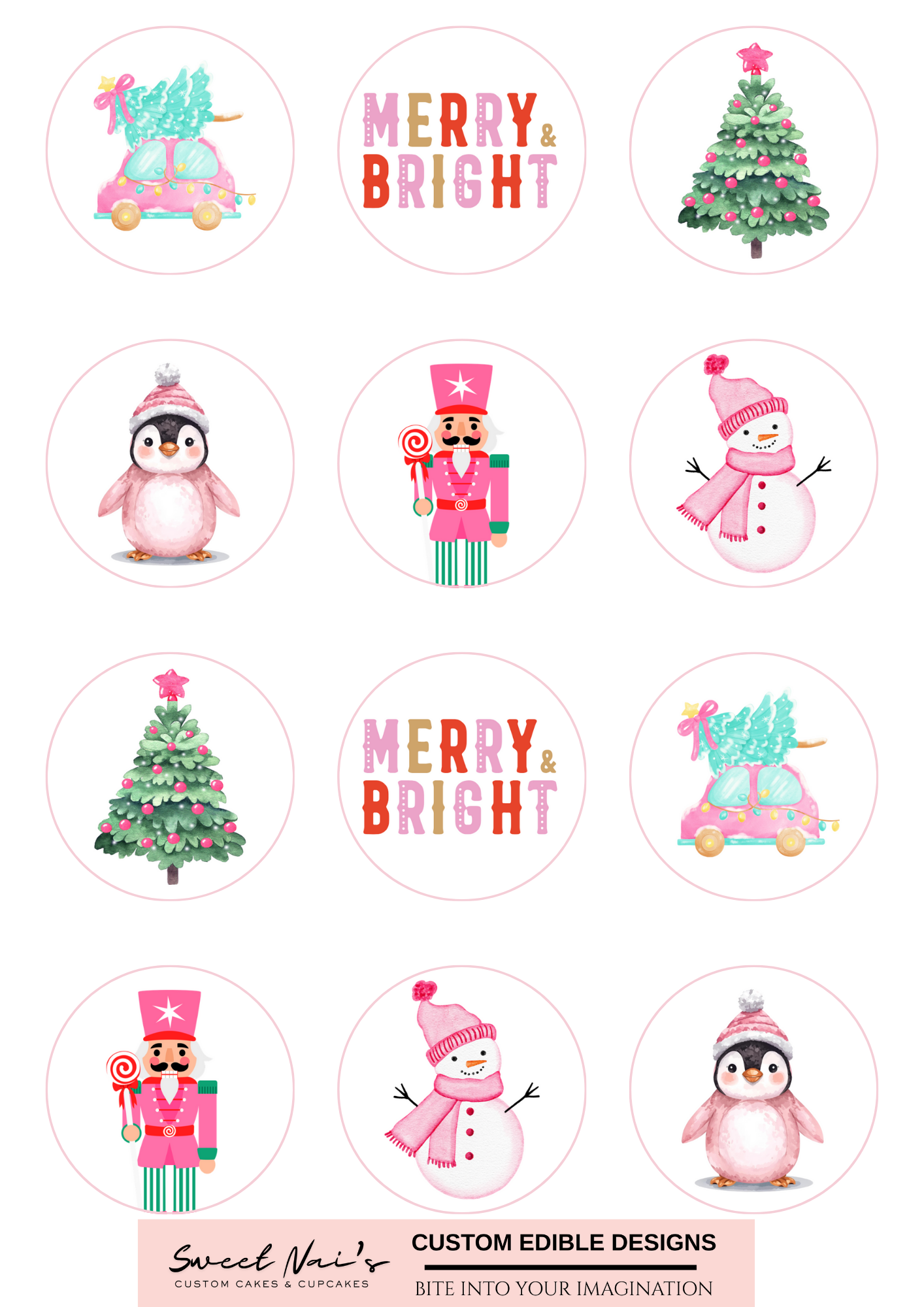 Pink Christmas Cupcake Toppers