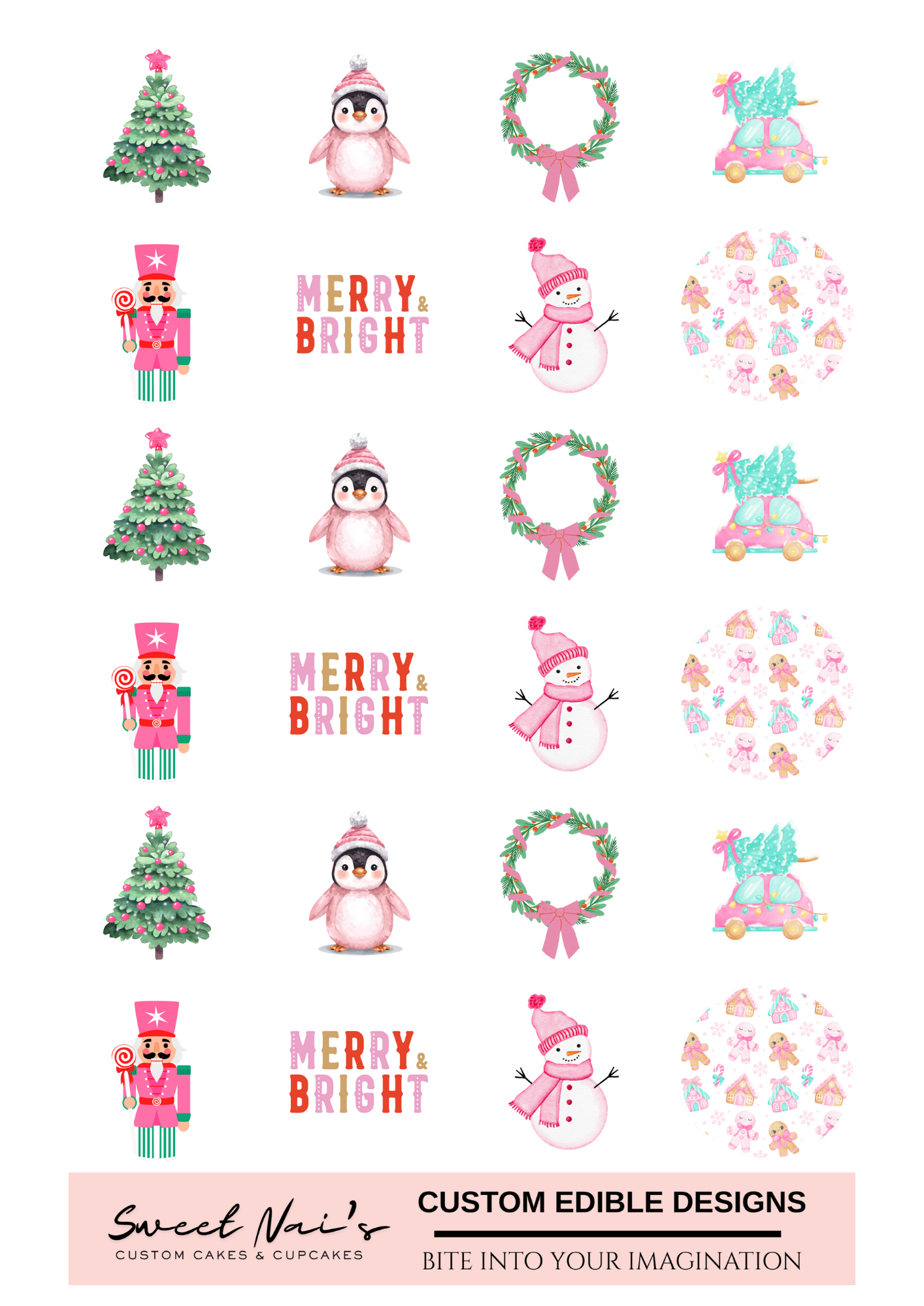 Pink Christmas Cupcake Toppers